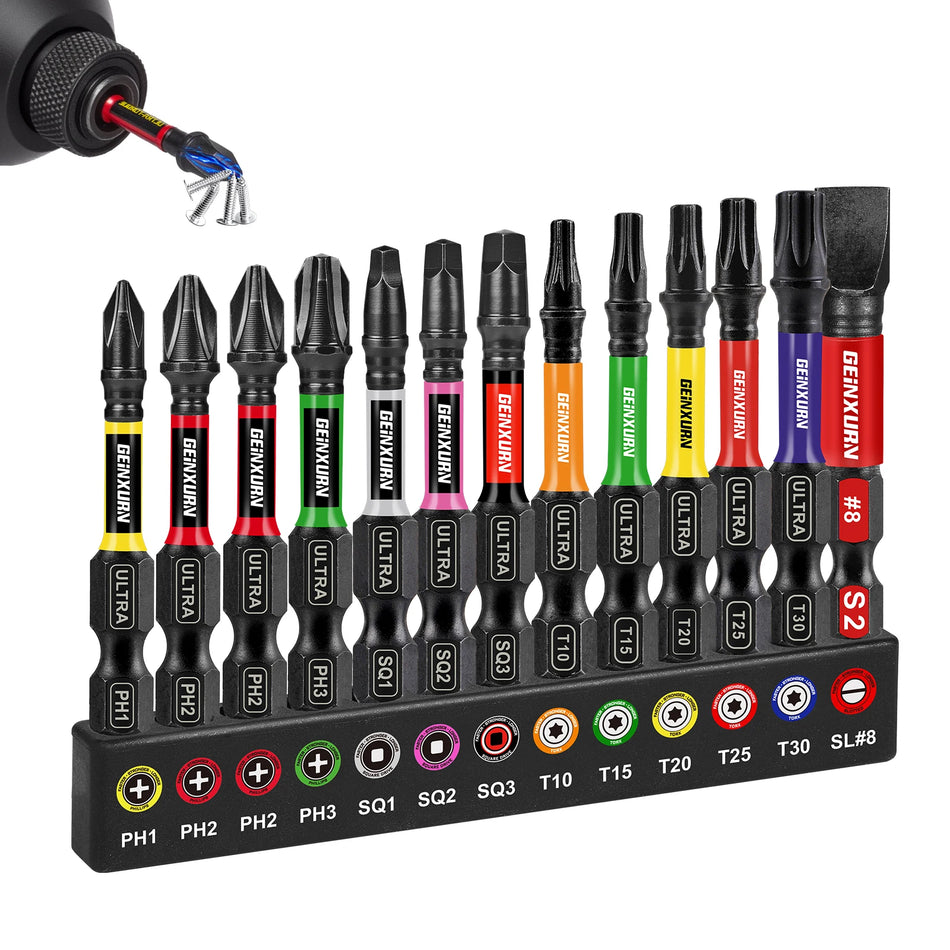 13PCS Magnetic Impact Screwdriver Bit Set 2" S2 Steel Drill Bits Kit