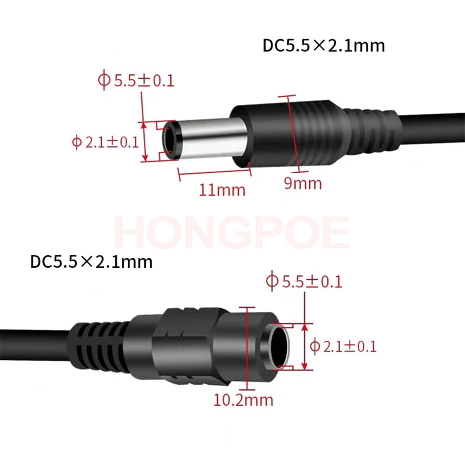 DC Power Splitter Cable 5.5×2.1mm 1 to 2/3/4/5/6/8 Way Power Distribution Cable for CCTV & LED Systems