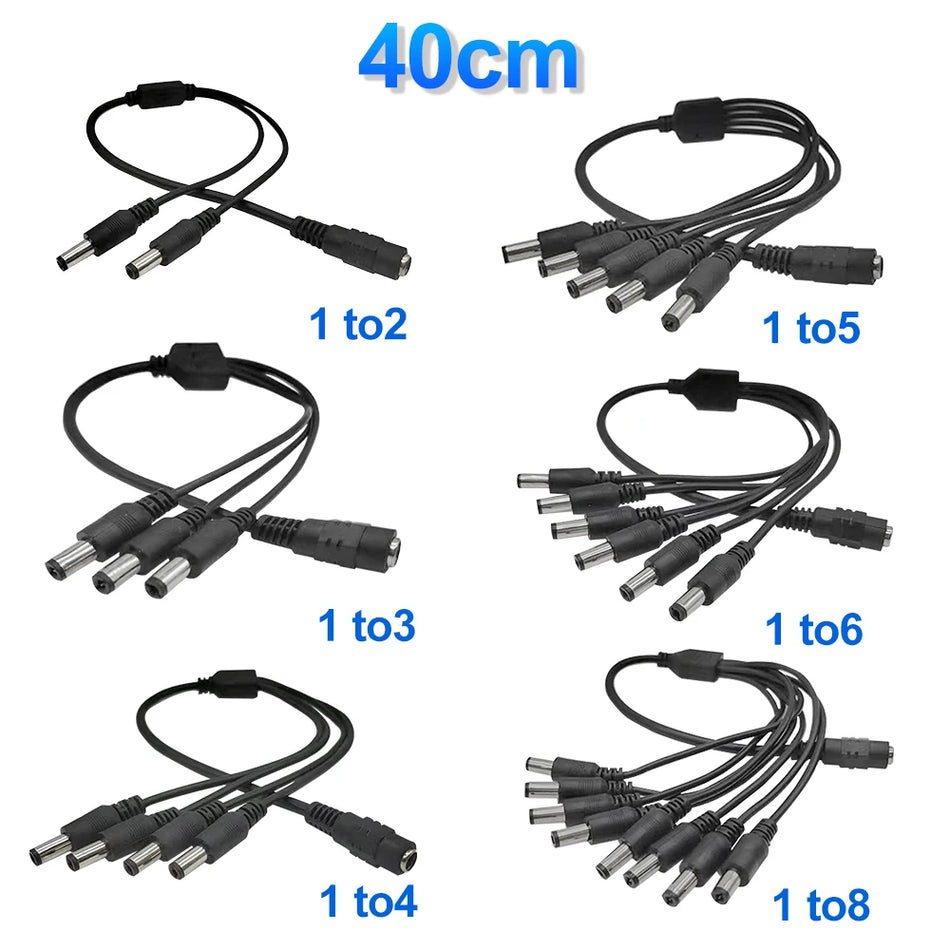 DC Power Splitter Cable 5.5×2.1mm 1 to 2/3/4/5/6/8 Way Power Distribution Cable for CCTV & LED Systems