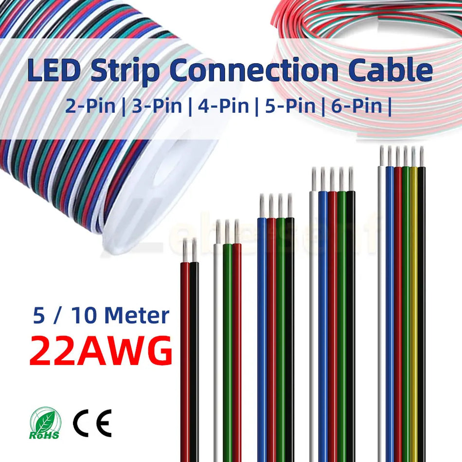 22AWG LED Strip Extension Cable – 2Pin / 3Pin / 4Pin / 5Pin / 6Pin – 5M & 10M