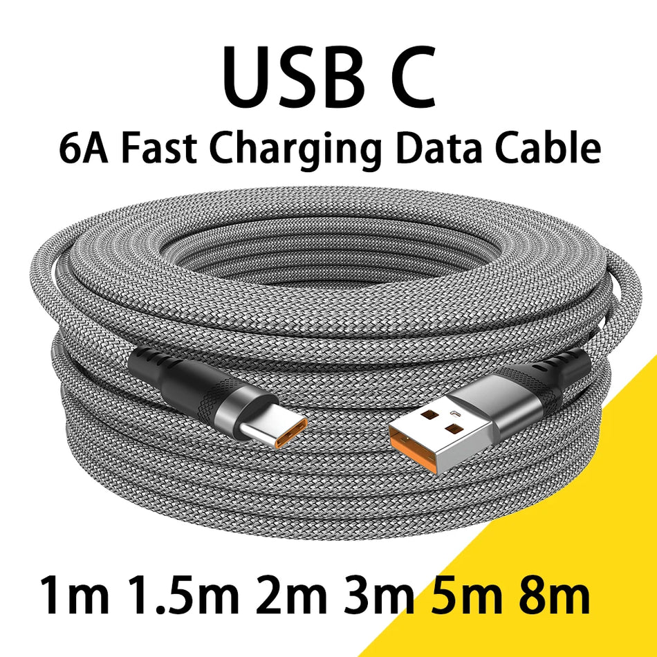USB Type-C 6A Fast Charging Cable USB-C Data Sync Cable 1M 2M 3M 5M 8M