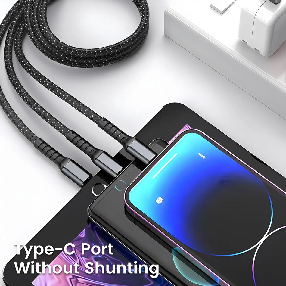 100W 3-in-1 Fast Charging Cable USB-C Lightning Micro USB 1.2M