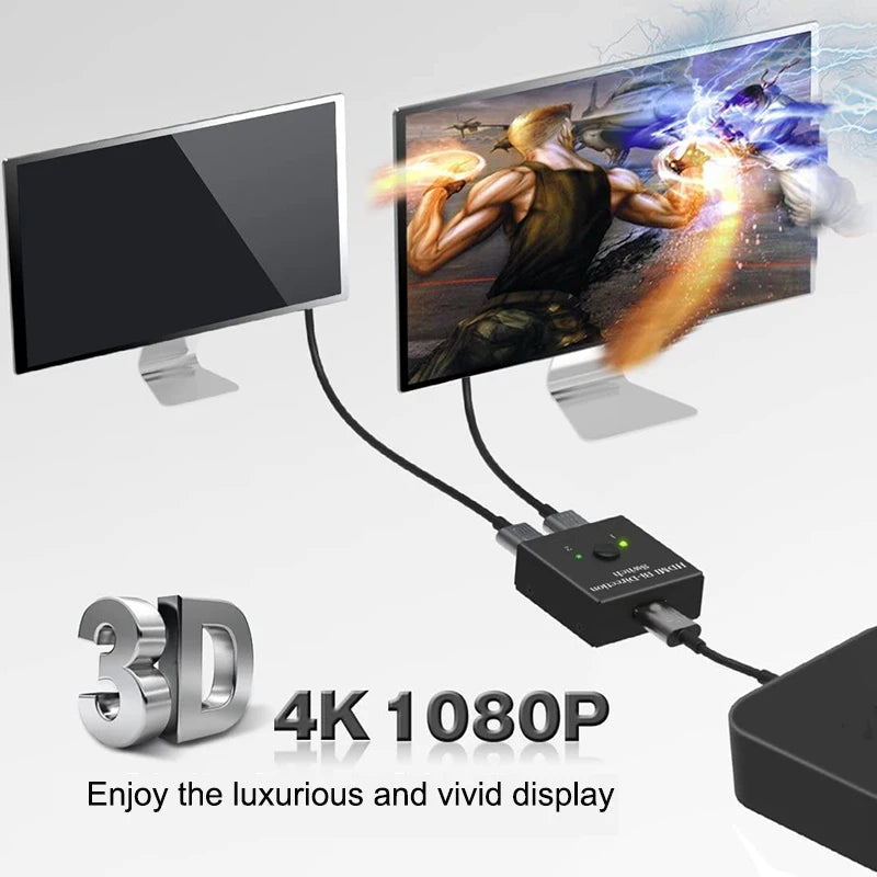 4K HDMI Bi-Directional Switch Splitter| 2 In 1 Out / 1 In 2 Out