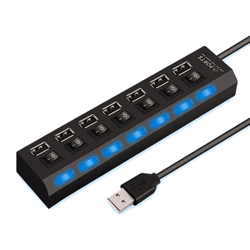 USB HUB 2.0 High Speed 4-Port / 7-Port Splitter with LED Switch